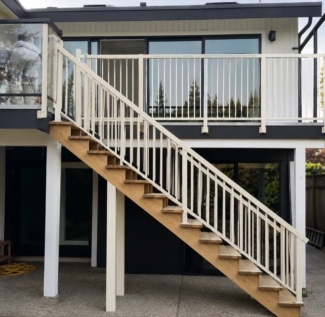 Custom timber deck stairs with matching railing