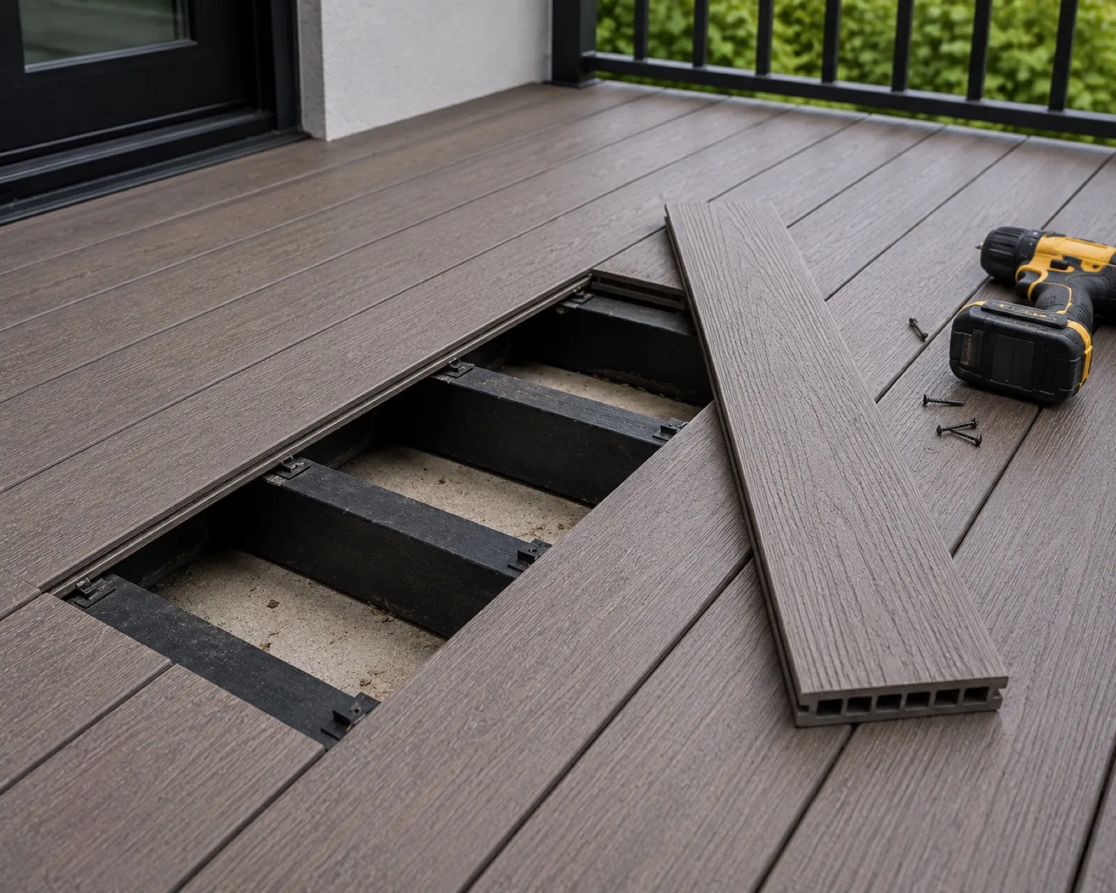 Deck board repair in progress on a Coquitlam home